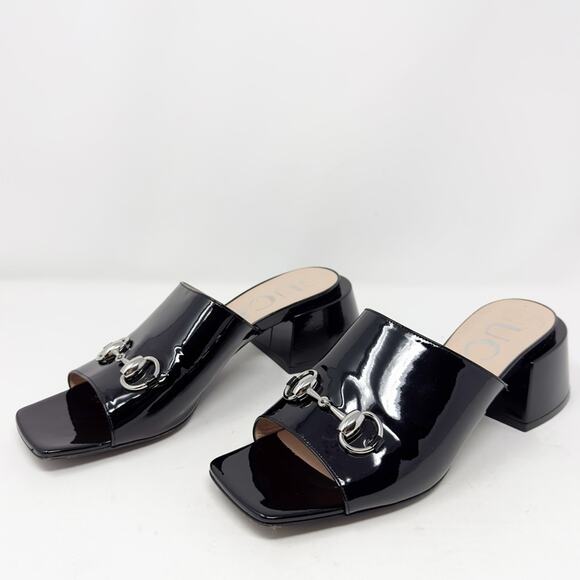 Gucci Patent Leather Lexi Horsebit Slide Sandals - Picture 1 of 12